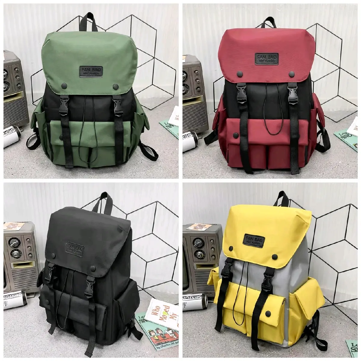 Fashion outdoor school backpack bag Black Army Green red for men and women