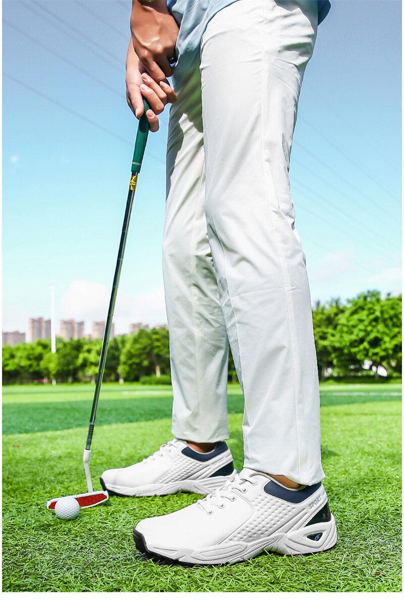 Product Introduction of New High Quality Men Professional Golf Shoes Waterproof Spikes Golf Sneakers Black White Golf Trainers Big Size 40-47 16