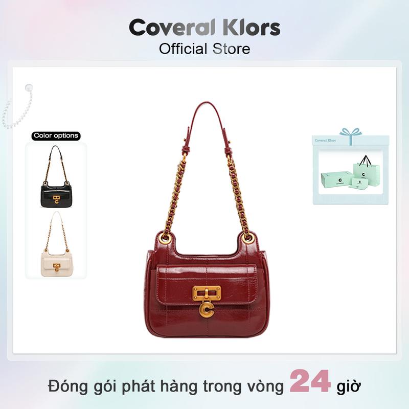 GIÁ MỞ BÁN COVERAL & KLORS-【đóng gói hộp quà tặng Túi đeo vai nữ hình bánh mousse đỏ của Pháp khóa bắt mắt màu đen và trắng cổ điển màu vàng và đồng tô điểm thêm cho túi đeo chéo và túi xách、Bag Nữ