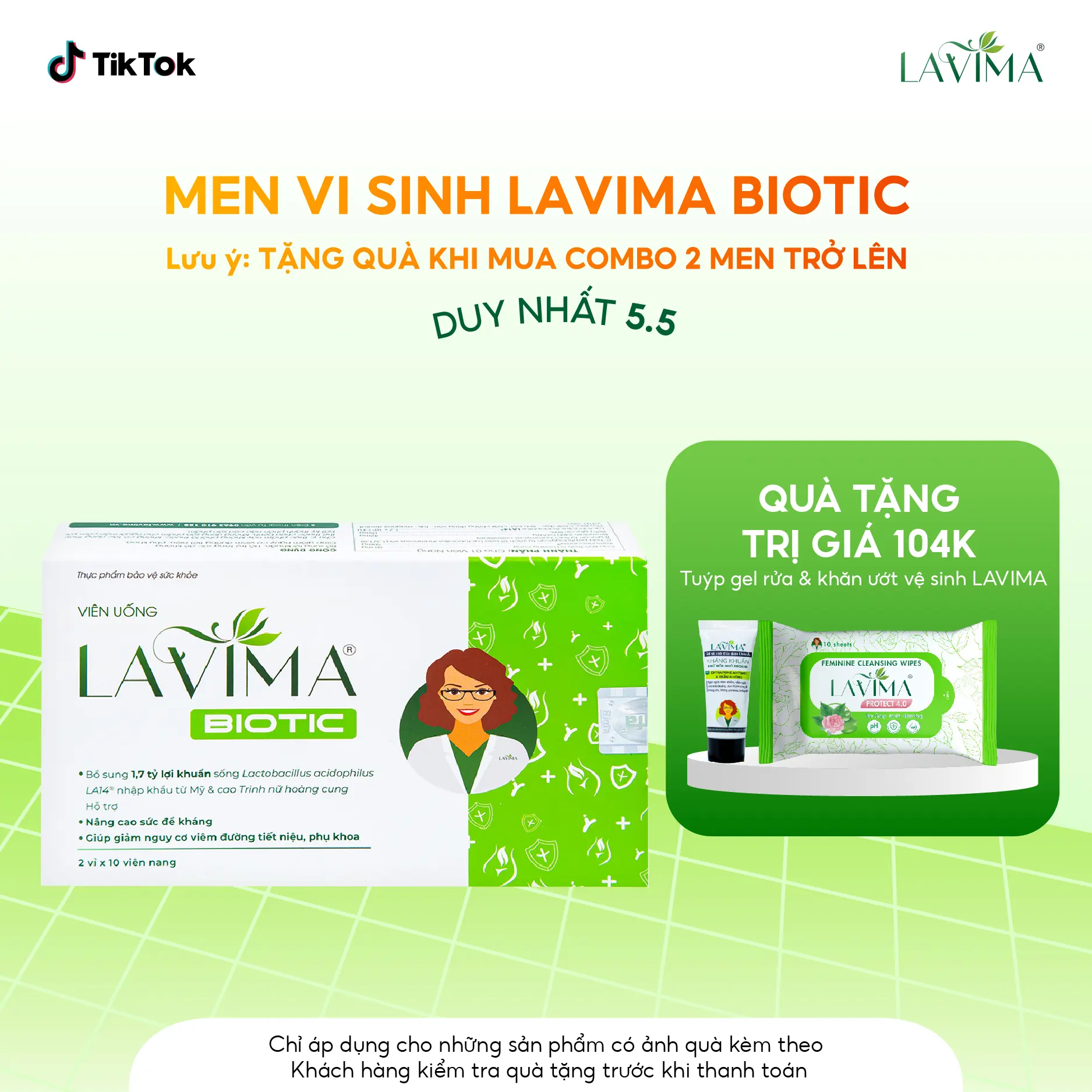 [MUA COMBO 2 HỘP TRỞ LÊN TẶNG TUÝP GEL RỬA+KHĂN ƯỚT LAVIMA] Thực Phẩm Bổ Sung Sức Khỏe Lavima Biotic Tăng Cường Lợi Khuẩn Hộp 20 Viên