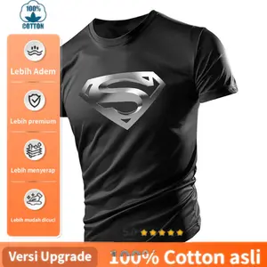 【Kualitas Premium, Cocok untuk Pria dan Wanita】COD Kaus Logo Superman Man Of Steel Kaus Olahraga Pria 100% Sutra Susu Finest Quality Sablon DTF Raster Unisex Hitam Putih Size S-3XL Sport Kaos Baju T-Shirt