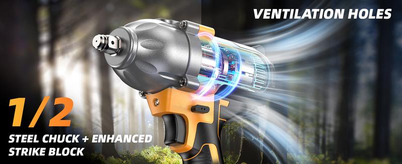 Product Introduction of TaskStar 1200Nm(886ft-lbs) Cordless Impact Wrench, 1/2" High Torque Brushless Electric Driver With Two 4.0Ah Battery, Fast Charger for Car Tires Truck 1