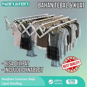 Nanjiren Jemuran Baju Tempel Dinding Lipat Rak Pakaian Basah Stainless Steel 3 4 5 Tiang Include Dynablot Best Quality Bahan Tebal Kuat Dilipat