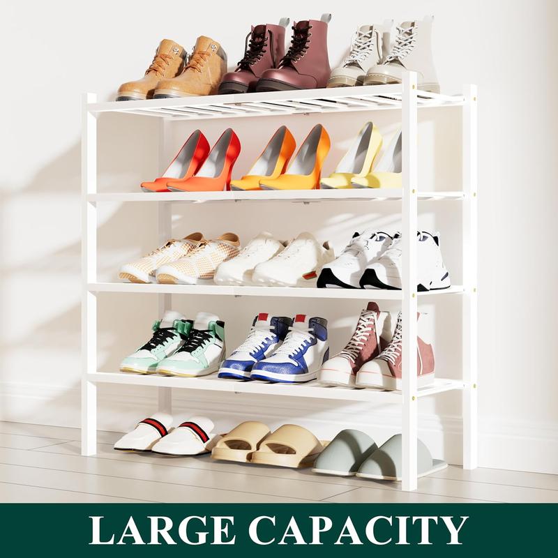 Shoe Rack, 2/3/4/5/6 Tier Bamboo Shoe Organizer, Stackable Free Standing Wooden Shoe Storage Shelf for Closet, Entryway, Front Door Entrance 4