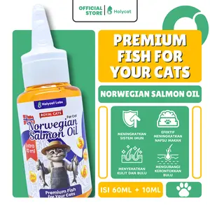 Holycatlabs Norwegian Premium Salmon Fish Oil 60 ml + 10 ml Bagus untuk Bulu Kucing Anjing Sehat Vitamin Imunitas Kucing Anjing