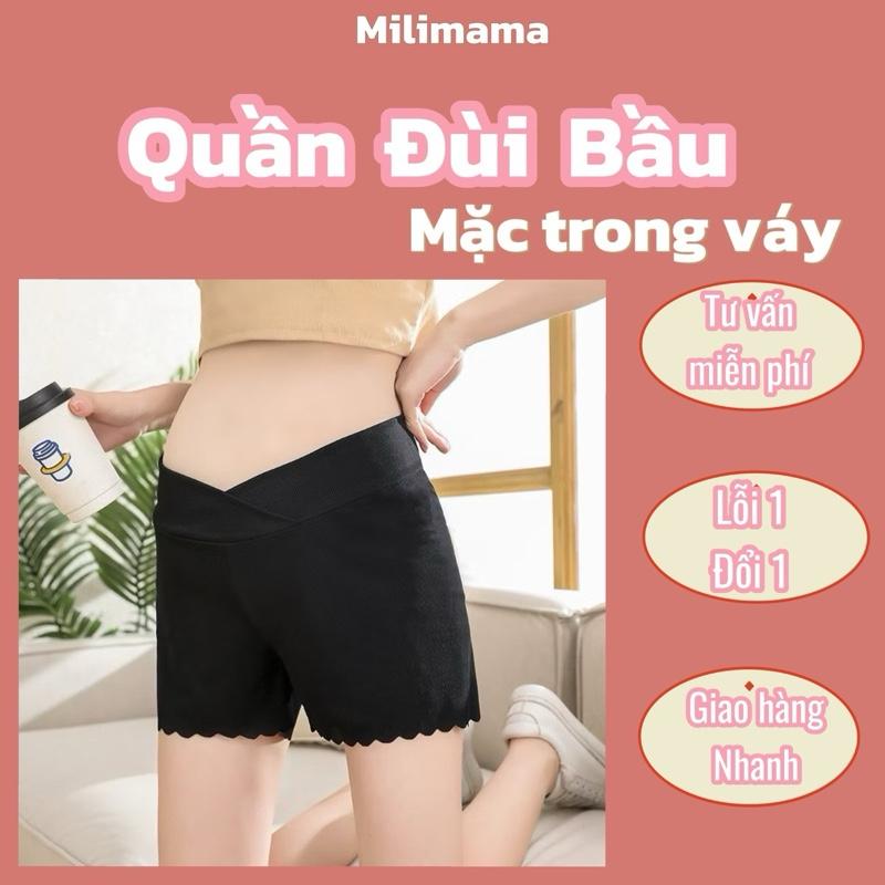 ￼Quần Đùi Bầu Mặc Trong Váy, Mặc ở nhà cao cấp cạp chéo Chất Thun tăm lạnh, Mềm mát, Co Giãn 4 Chiều.  đồ ngủ cho mẹ 102 quanbau