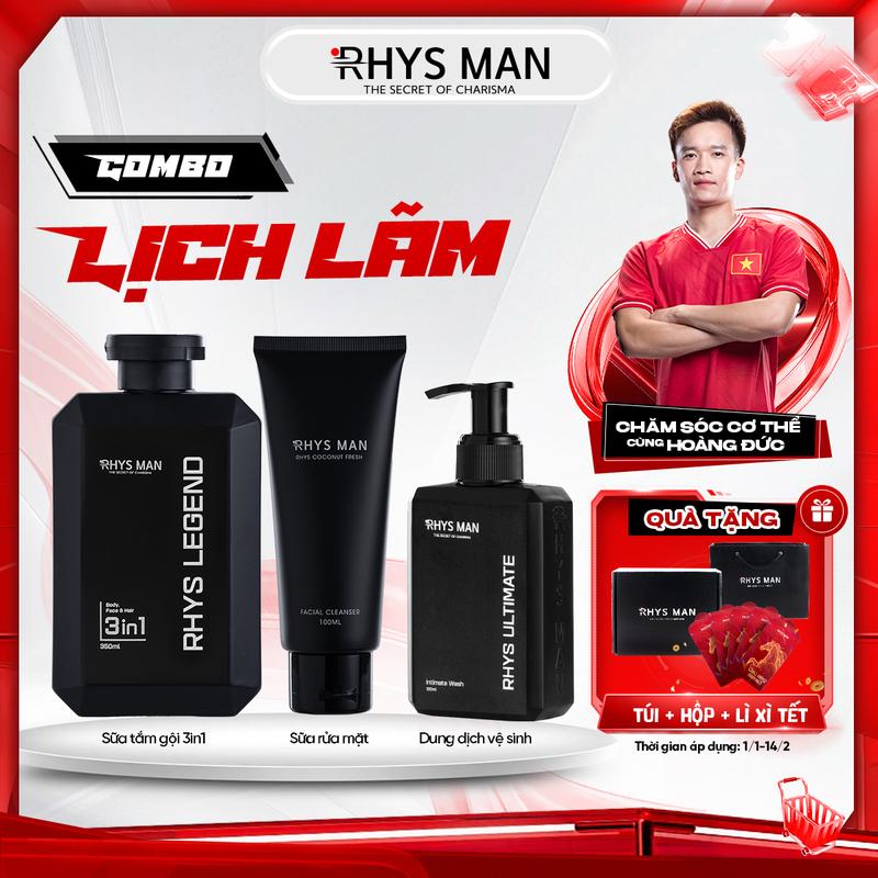   Quà tặng Giáng sinh  Combo 3 Sản Phẩm RHYS MAN  Sữa tắm gội 350ml & Sữa rửa mặt hương dừa 100ml & Gel vệ sinh nam 120ml  Dưỡng Thể 