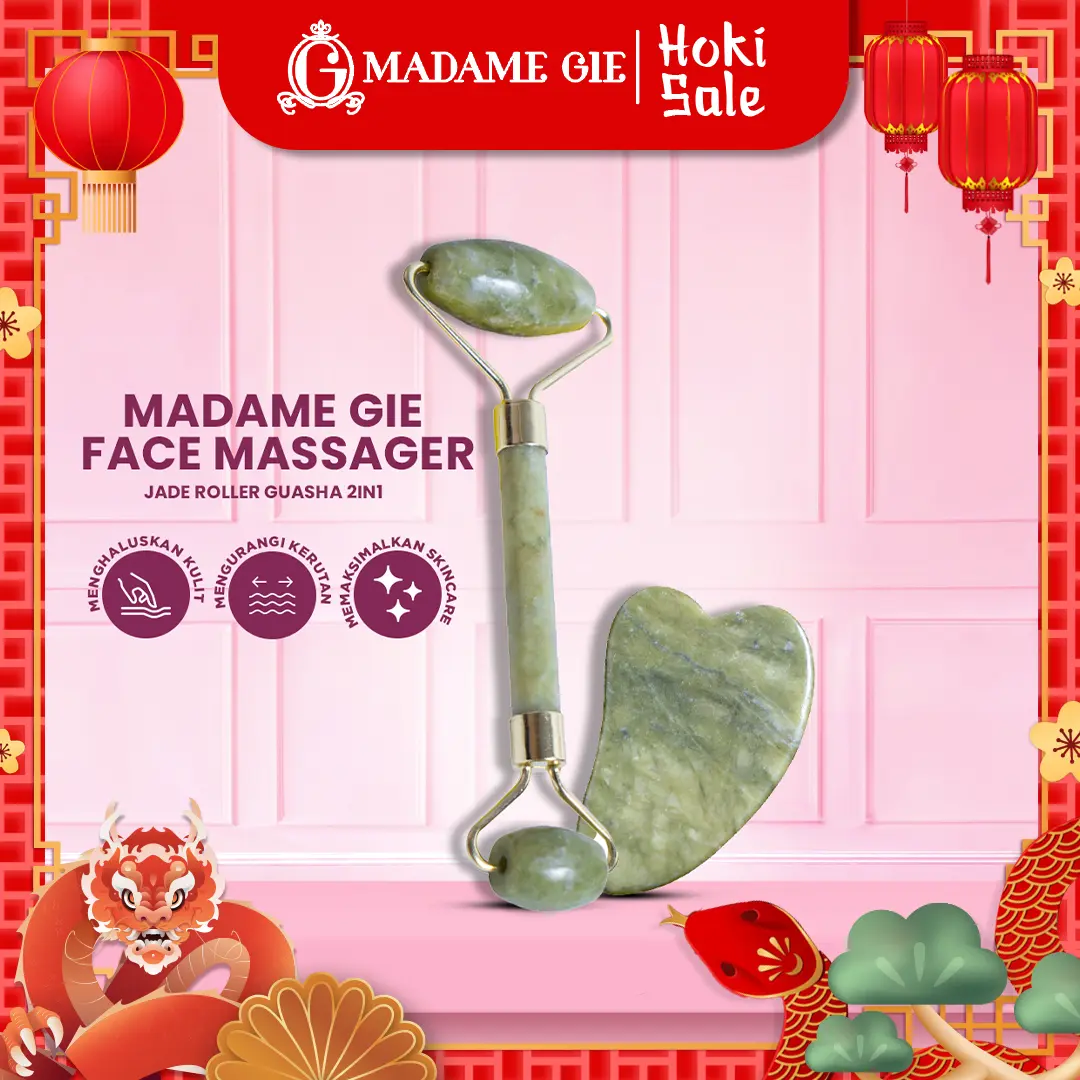 Madame Gie Face Massager - Jade Roller Gua Sha 2in1 Alat Skincare Face Lifting Wajah Facial