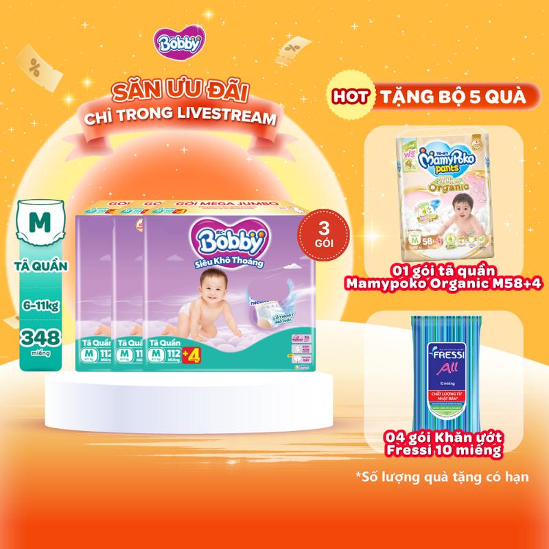  KOL   COMBO 3-TẶNG: TQ MAMYPOKO 4 FRESSI ALL 10M  Bobby Tã bỉm quần M112 L96 XL84 XXL76 Siêu khô thoáng  cộng miếng ngẫu nhiên  