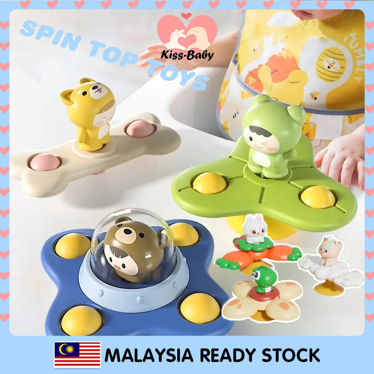 3 in 1 / 1 PcsMontessori Baby Spin Bath Toys Rotation Spin Wall Suction Mainan Bayi  Sucker Turn Hadiah Baby