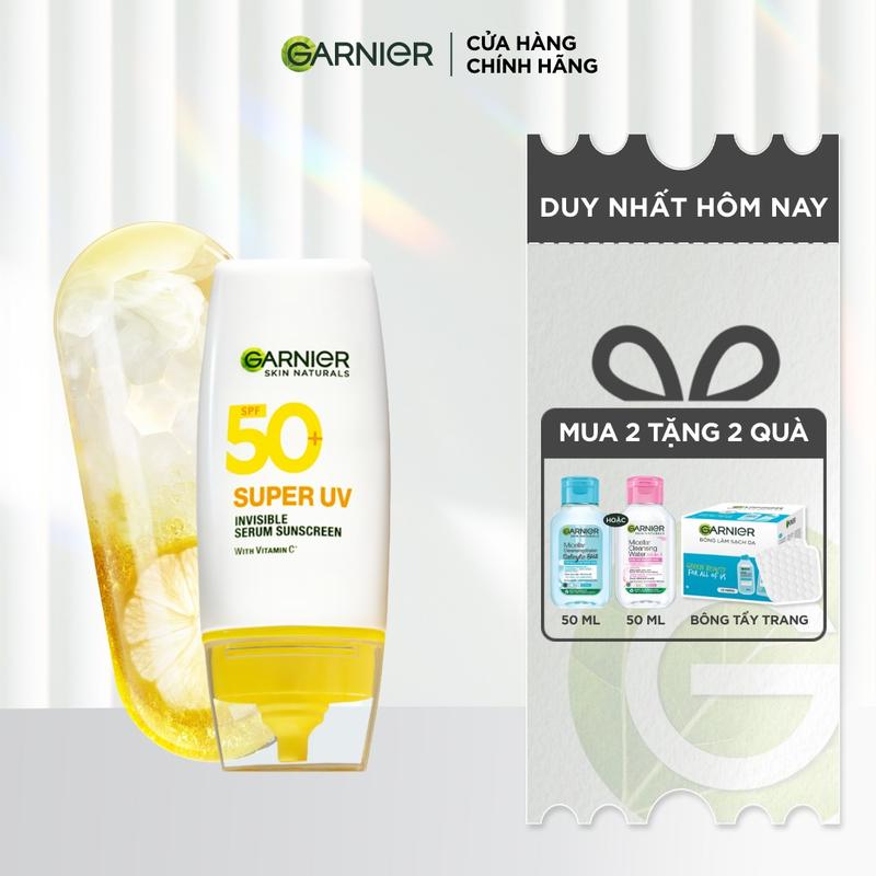 Serum chống nắng mỏng nhẹ bảo vệ tối ưu SPF 50+ | PA++++ Garnier Skin Naturals Super UV Invisible Serum Sunscreen 30ML