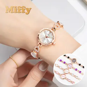 Miffy Jam Tangan Wanita Rantai Kristal Bentuk Hati Fashion Elegan Mewah Jam Cewek Cantik Pesta Daily