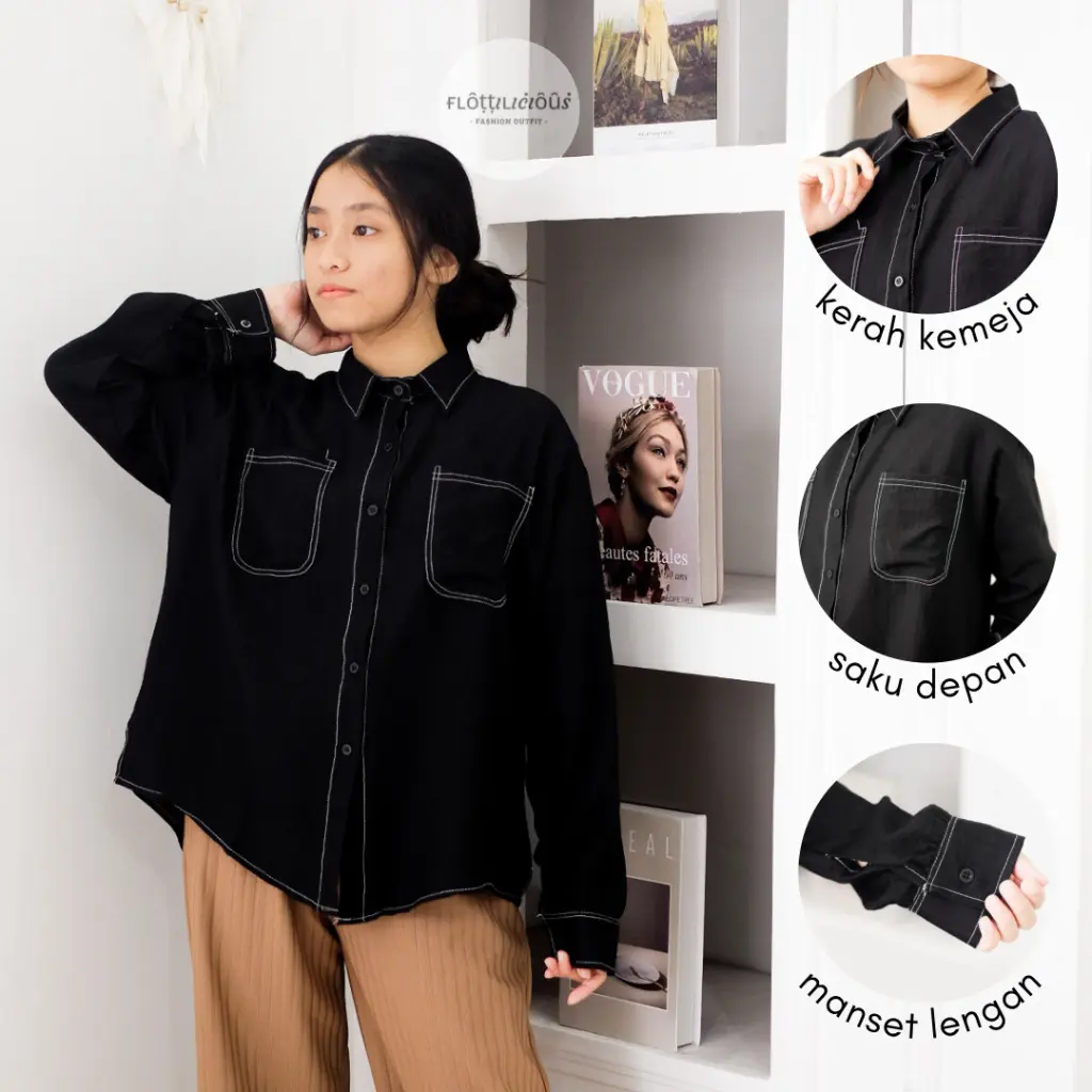RUBY SHIRT - FLOTTILICIOUS / BAJU WANITA MURAH / POLO LINEN / KEMEJA WANITA / OVERSIZE / KOREAN STYLE Kain Kancing