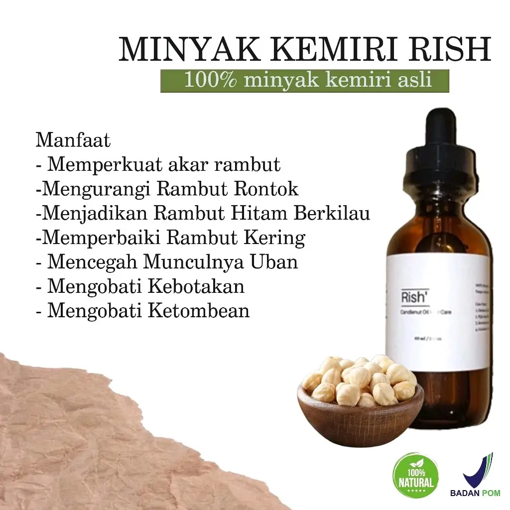 Viral Rish' Minyak Kemiri Original Hitam Rontok penumbuh