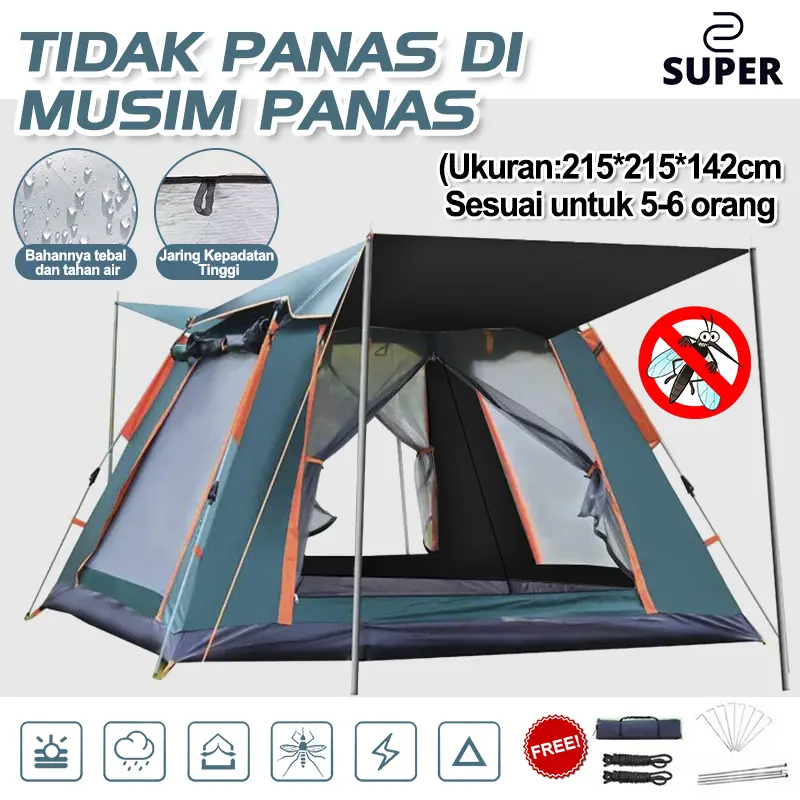 Tenda Camping Kapasitas 4-6 Orang Tenda Gunung Outdoor dan Indoor Tenda Otomatis