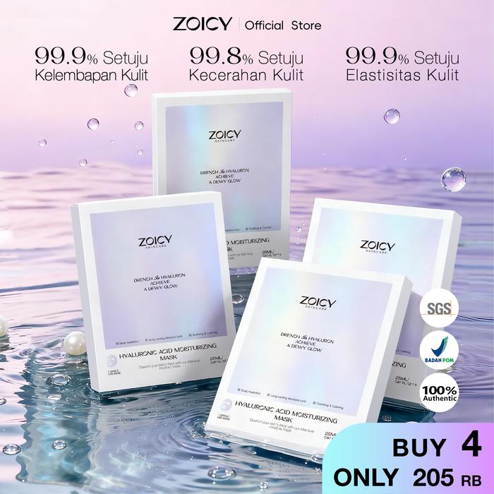 Gambar [4 BOX HEMAT 200RB] ZOICY Brightening Sheet Mask 4Box 20pcs - Masker Wajah Mencerahkan Kulit | Masker Mencerahkan kulit | Anti Kerut | Melembapkan l Mengencangkan | Menutrisi l Menenangkan | 3D Hyaluronic Acid Moisturizing | Niacinamide | Salicylic Acid dari ZOICY Skincare Kota Administrasi Jakarta Timur Tokopedia