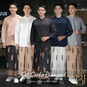 Setelan SARKO Sarung Dan Baju Koko Muslim Pria Lengan Panjang Motif Bordir Diamon Sarung Motif Sarang Tawon