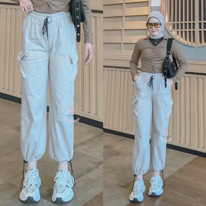 Gema Celana Kulot Kargo Panjang Wanita Kantong Serut Korean Style Katun Twill Casual 0