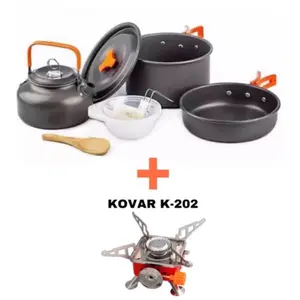 ￼Paket Murah Alat Masak Camping Cooking Set LWY DS 308 dan Kompor Kotak Lipat Kovar K 202 - Alat Masak Camping Portable