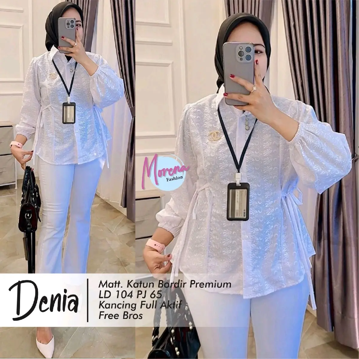 (BONUS BROSS) - Denia blus polos bordir putih Wanita Atasan Casual Cewek
