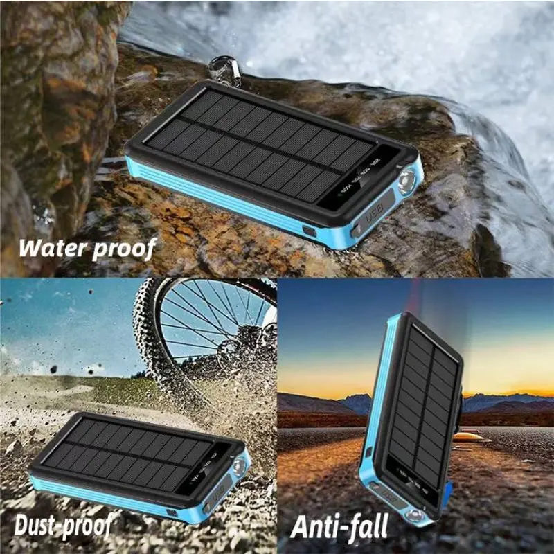【100% ORI】Solar Powerbank 100000 mAh 50000 mah With 4 kabel original Power Bank Murah Fast Charging Senter LED Outdoor Portable Powerbank 20000 mah 7