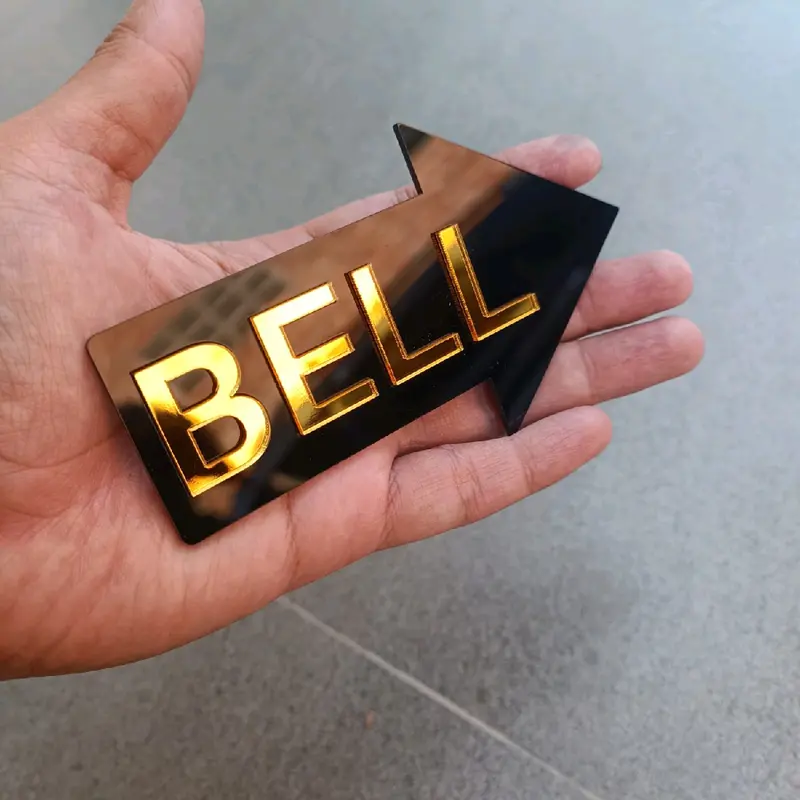 Tanda BELL Pintu Akrilik Gold Timbul Panah Penunjuk Bell Rumah papan nama 2