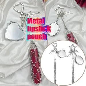1pc Tas lipstik Silver Love Silver Bintang  Tas Penyimpanan Lipstick Gantungan multifungsi lucu