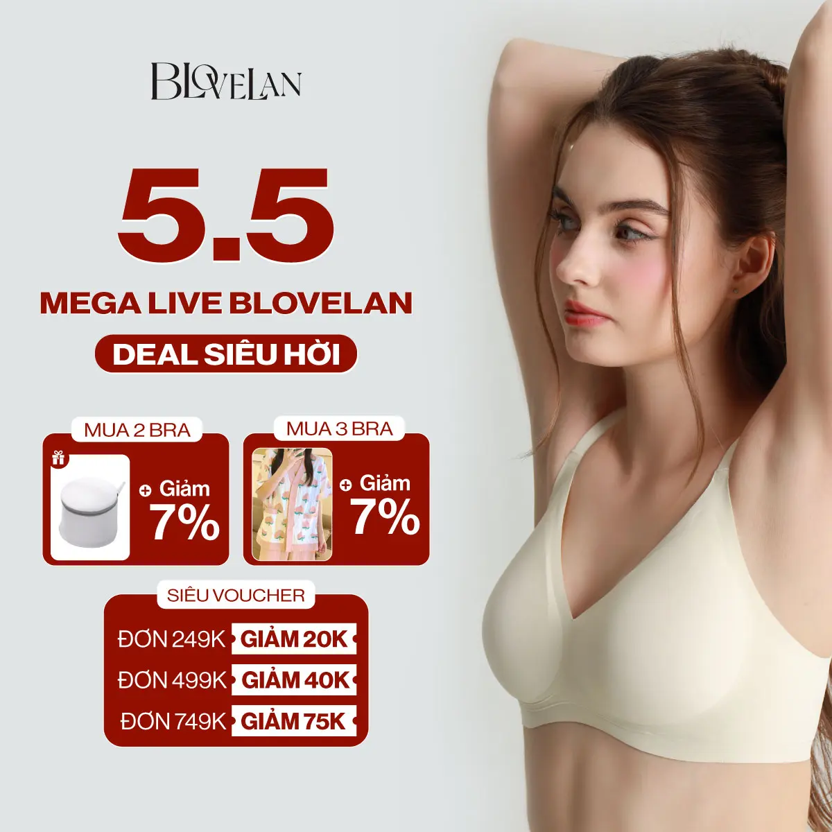 Áo ngực su Timi không gọng có đệm mút nâng ngực gom gọn mỡ thừa lưng chống chảy xệ thoáng khí thoải mái - BLOVELAN