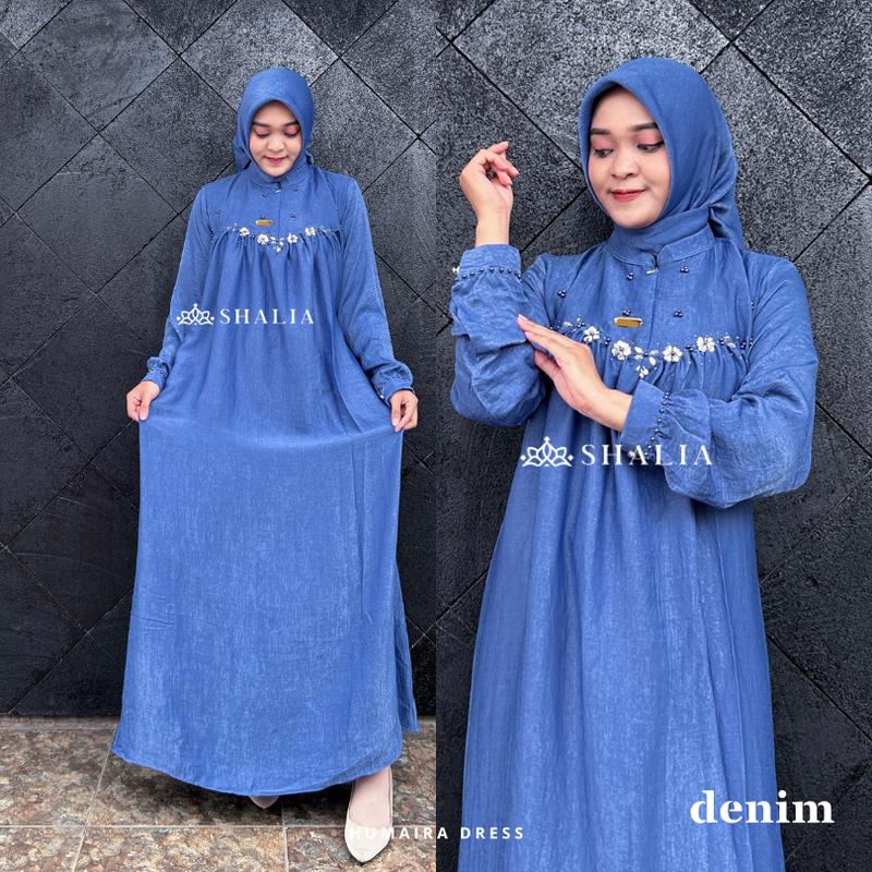 LUXURY Shalia | HUMAIRA Dress Set Hijab Santorini Silk Gamis Lebaran Simple Wanita Muslim Syari Payet Busui Mewah FREE BROS Pesta Kondangan Dewasa Nyaman Panjang 4