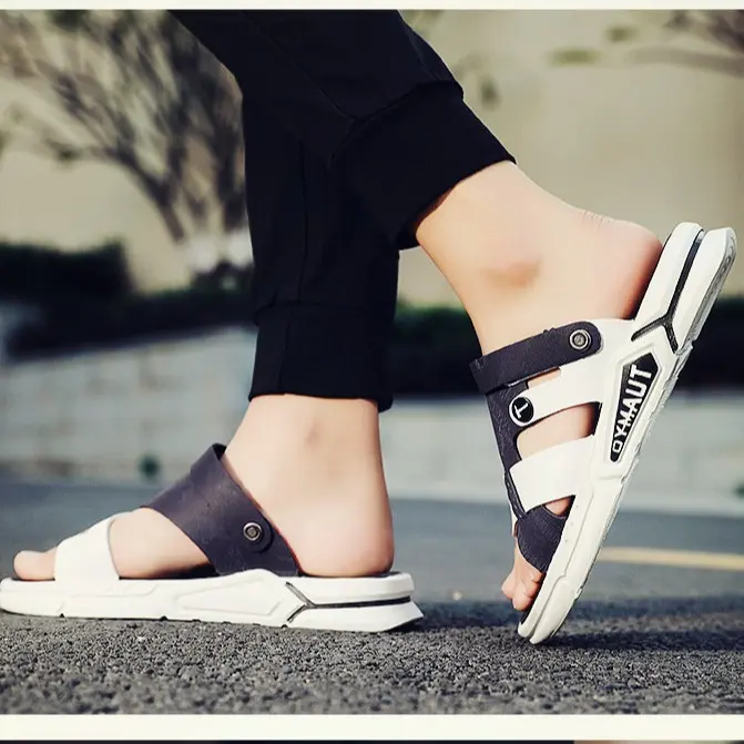 GRIT Men Sandals Summer Breathable Outdoor Hiking Beach Flat Male Shoes Comfortable Non Slip Rubber Sole Slippers Open Toe Black Pria Jepit 7