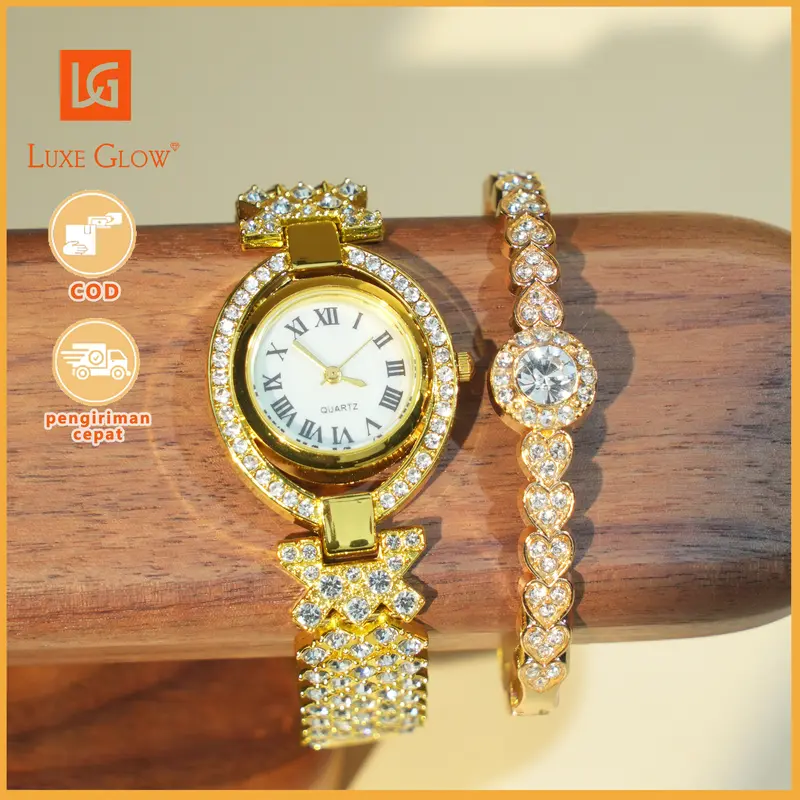 LuxeGlow  Beli jam tangan dapat gelang gratis. Bayar di tempat saat barang diterima. Jam tangan wanita berlian emas berkilauan. Tidak luntur. Angka Romawi. Produk baru. Kegiatan diskon khusus. 4