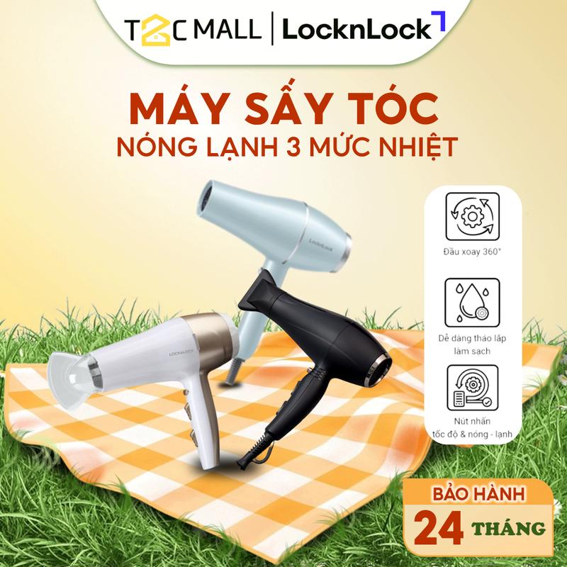 Máy Sấy Tóc LocknLock ENA136WHT ENA146BLK ENA144BLU - T2Cmall - 3 Mức Sấy Nóng Lạnh - Khớp Xoay 360 Độ Women Nữ