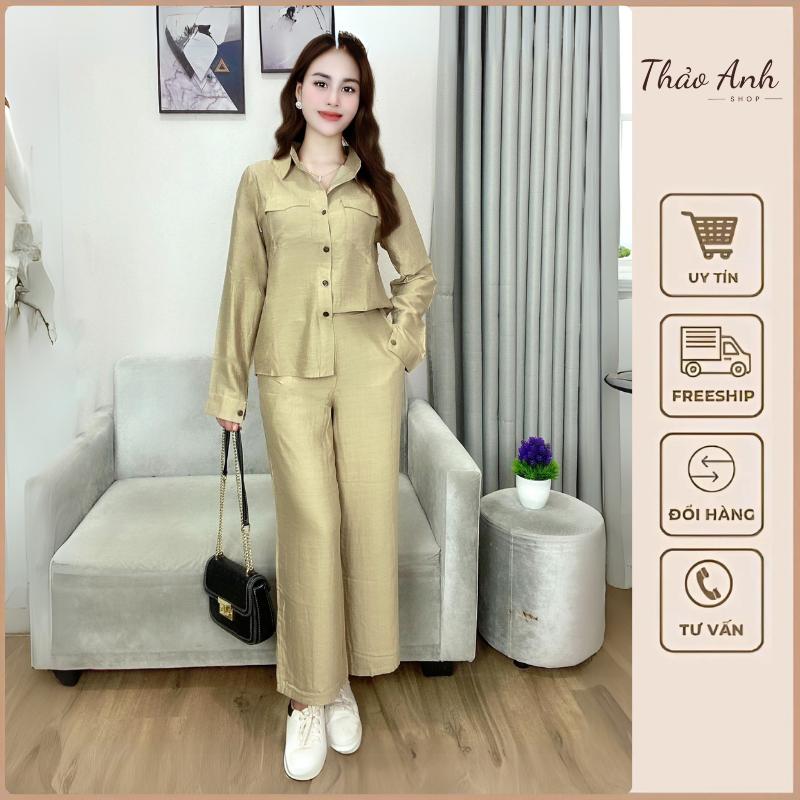 Set Bộ Đũi  Áo Dài Quần Dài Cạp Lưng Thun Chất Đũi Xước Mềm Mát, Mã A11