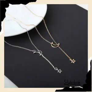 ꕤSTYꕤ FA67 Kalung Wanita Simple bulan bintang Aksesoris Rantai