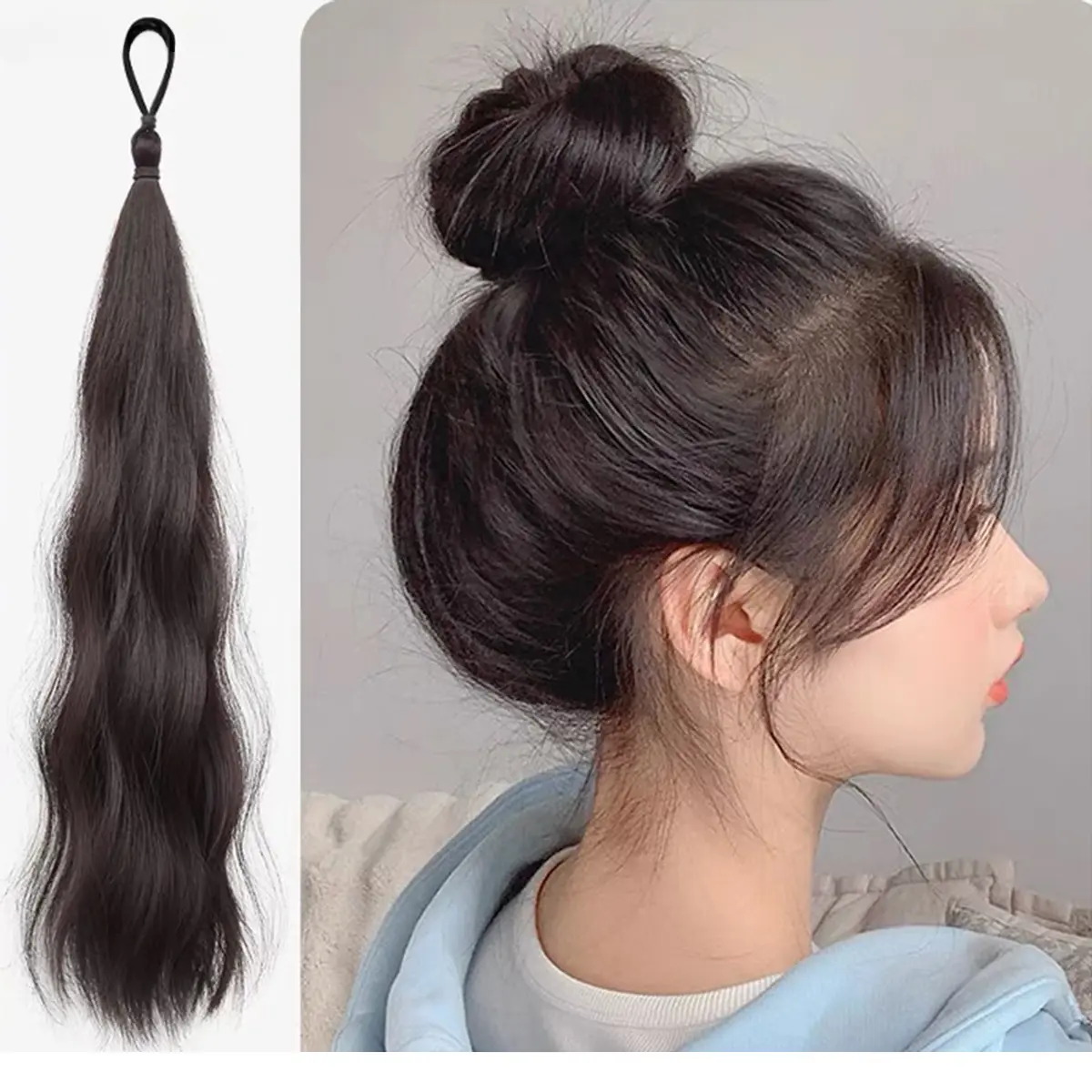 1PC When Curling Hair Around The Bun Head It Is A Super Natural Wig with A Loop and Hair Accessories