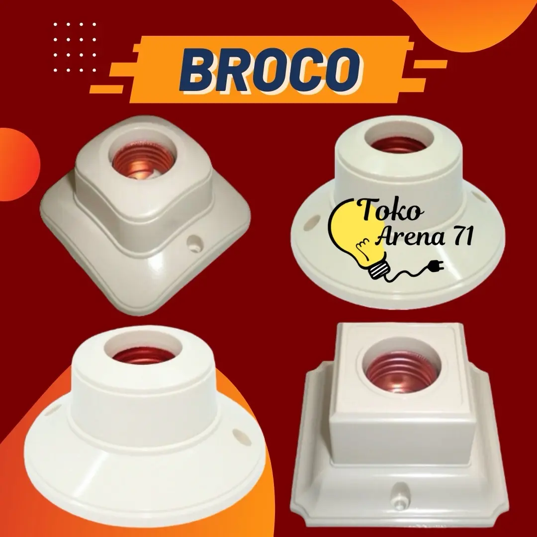 BROCO FITTING PLAFON LAMPU E27 BULAT PUTIH BULAT CREAM 1212 / FITTING PLAFON BROCO SEGI KOTAK CREAM 1210 / FITTING PLAFON BROCO SEGI NEW CREAM 1211 Aksesoris