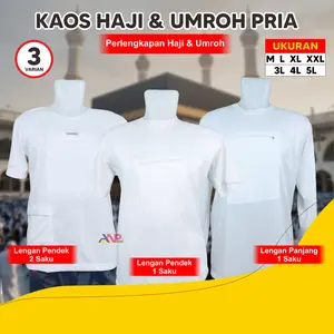 ANP88 Kaos Haji Umroh Pria Lengan Pendek / Baju Haji Umrah Kaos Polos Pria / Kaos Polos Pria untuk Haji dan Umroh dengan Kantong