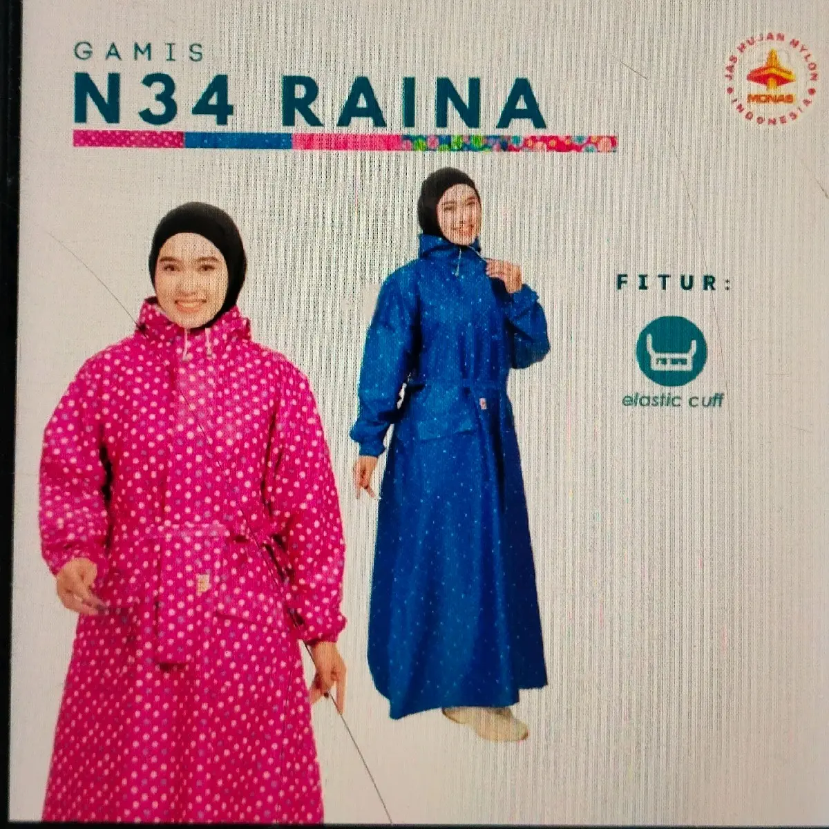 JAS HUJAN NYLON  MONAS, GAMIS MOTIF N34 RAINA, TEBAL, HALUS AWET