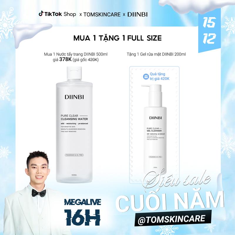 MUA 1 TẶNG 1 FULL SIZE Mua 1 Nước Tẩy Trang DIINBI Pure Clear Cleansing Water 500ml TẶNG 1 Gel Rửa Mặt DIINBI Pure Clear Gel Cleanser 200ml TOM SKINCARE