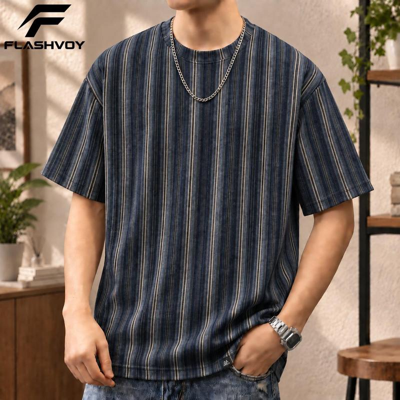 Áo Thun Jersey Oversize Tay Ngắn Phong Cách Vintage Casual Họa Tiết Sọc Dọc Xanh Navy Nâu Thiết Kế Cổ Điển Thanh Lịch Vải Polyester Mặc Hằng Ngày Nam Nữ Unisex