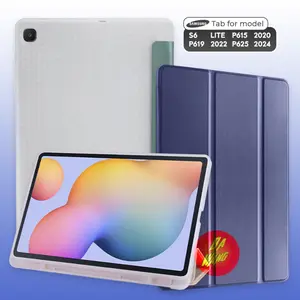 Flip Smart Cover Tablet for Samsung Galaxy Tab S6 Lite 10.4 P615 2020 P619 2022 P620 2024 Sarung Buku Softcase Slot Stylus Soft Case Casing Transparan Protection Silikon