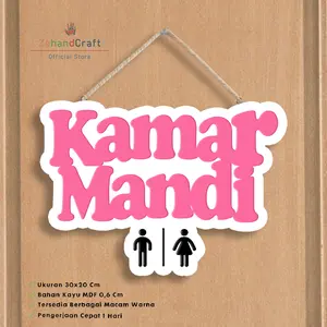 Zehandcraft - Hiasan Dinding Pintu Kamar Mandi 30x20 Cm Ukiran Kayu Sticker
