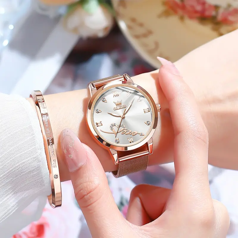OLEVS Jam Tangan Wanita Original Anti Air Tahan Kecil Branded Elegan Analog Rose Gold Ultra-thin Women Watches New Model 5530/5189 with Kotak Ori 1