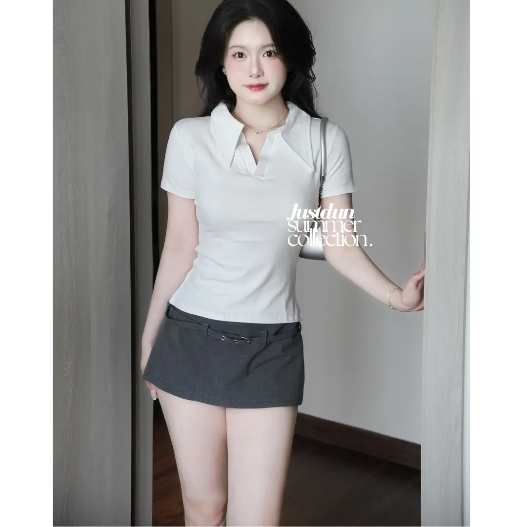 Áo Thun Nữ Polo JUSTDUN E21 – Cổ Sơ Mi Cotton Mịn Cao Cấp, Form Ôm Đẹp, Co Giãn Thoải Mái,Thanh Lịch | BigBuy360 - bigbuy360.vn