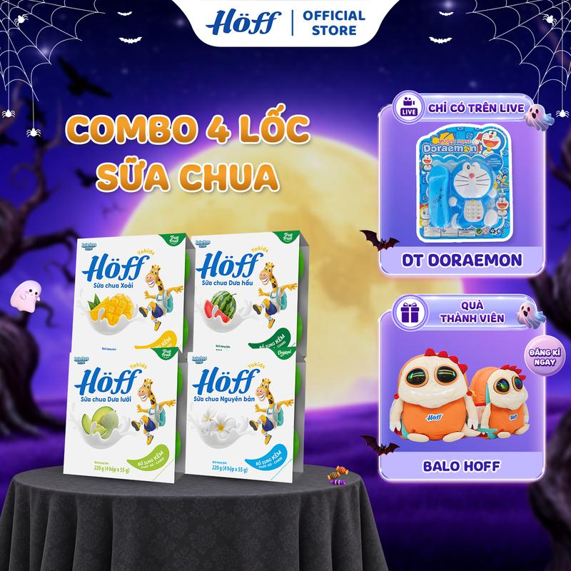 Combo 4 lốc mix vị sữa chua Hoff bổ sung canxi, kẽm, men vi sinh hỗ trợ tiêu hóa, giúp bé ngon miệng (16 hộp x 55g)