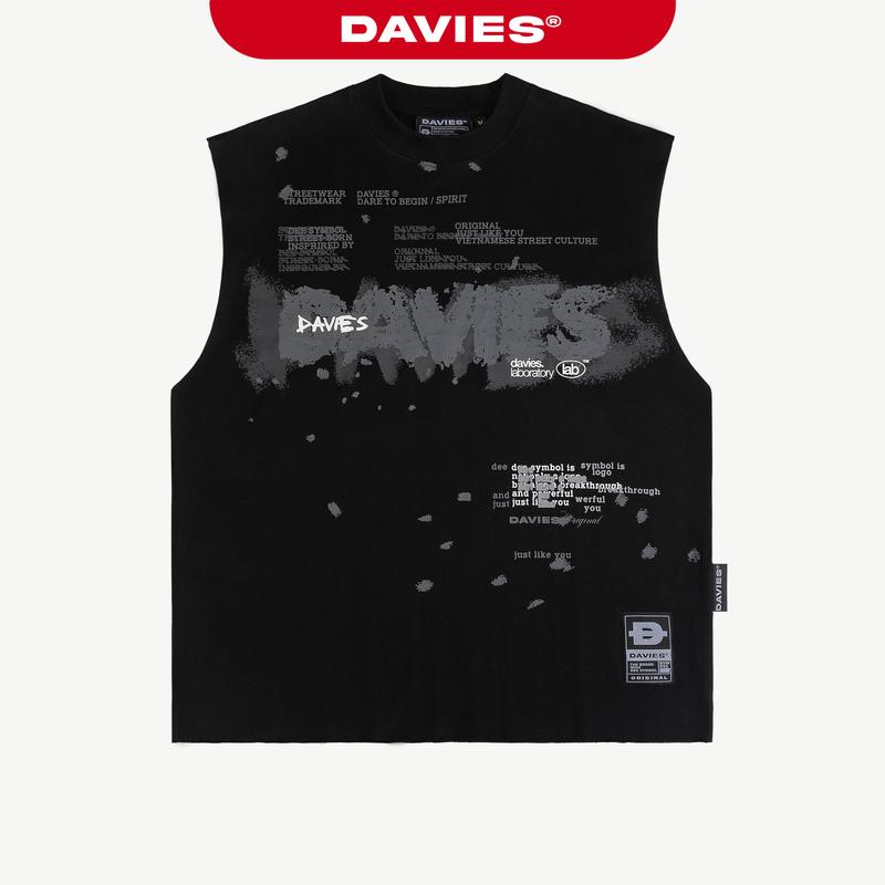 Áo tank top nữ nam in hình tràn viền DAVIES local brand ba lỗ sát nách màu đen vải thun cotton thoáng mát Grime I D-T4