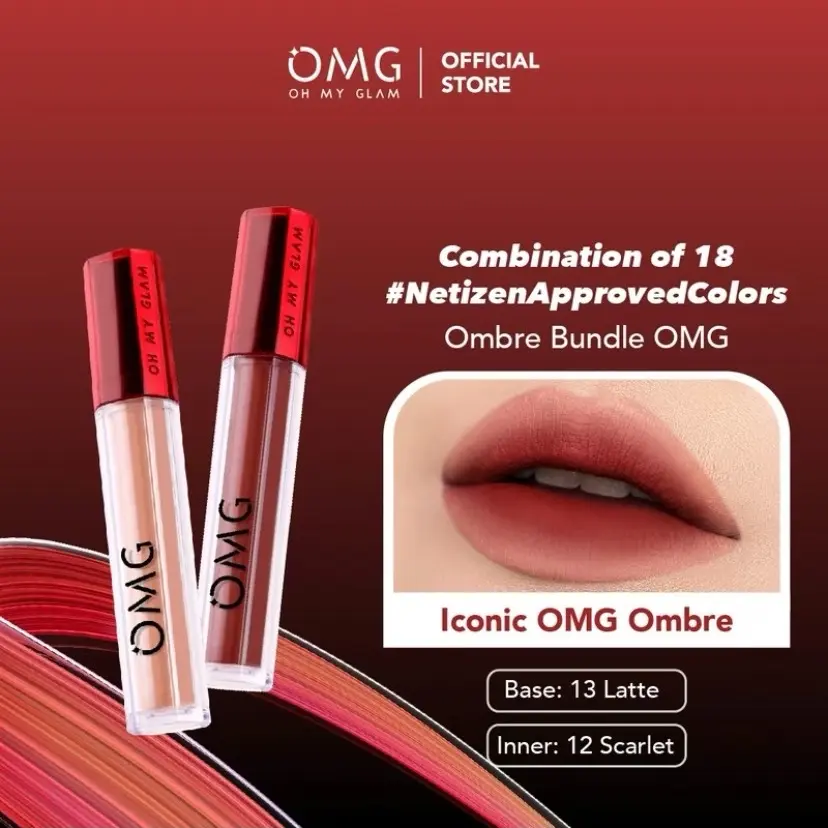 OMBRE OMG LIPCREAM NO 13 LATTE & NO 12 SCARLETT Waterproof