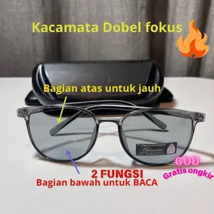 Kacamata Baca dan Jalan Dobel Fokus Wanita Pria Lensa Redup Antiradiasi Anti UV Bahan Lentur Model Oval Grey 3028