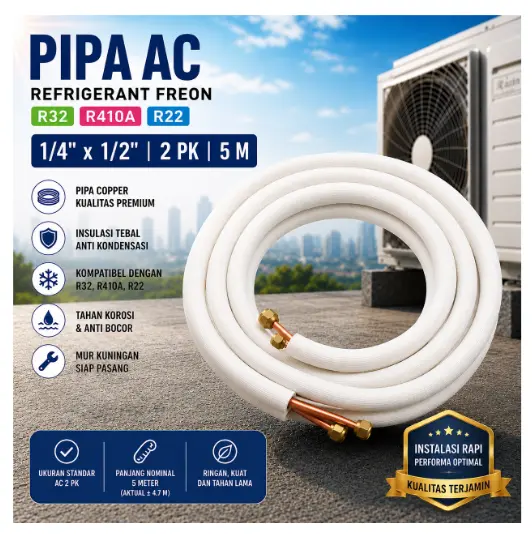 Pipa AC Insulation Refrigerant Freon R32 R410 R22 1/4 x 1/2 2PK 5M - HC810