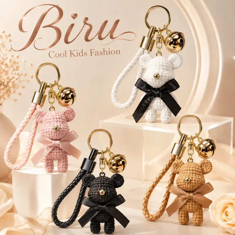 Biru Cool Kids Fashion Gantungan Kunci Beruang Lucu Resin Wol Boneka Mini Kreatif Aksesoris Tas dan Kunci